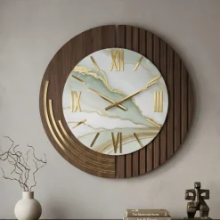 Orologi Da Parete Moderni-Selezionato da Mazzolaluce Orologio da parete elegante rotondo effetto marmo dettagli foglia oro