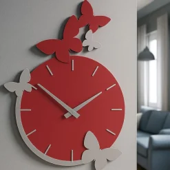 Orologi Da Parete Moderni-Selezionato da Mazzolaluce Orologio da parete farfalle moderno legno rosso rubino grigio