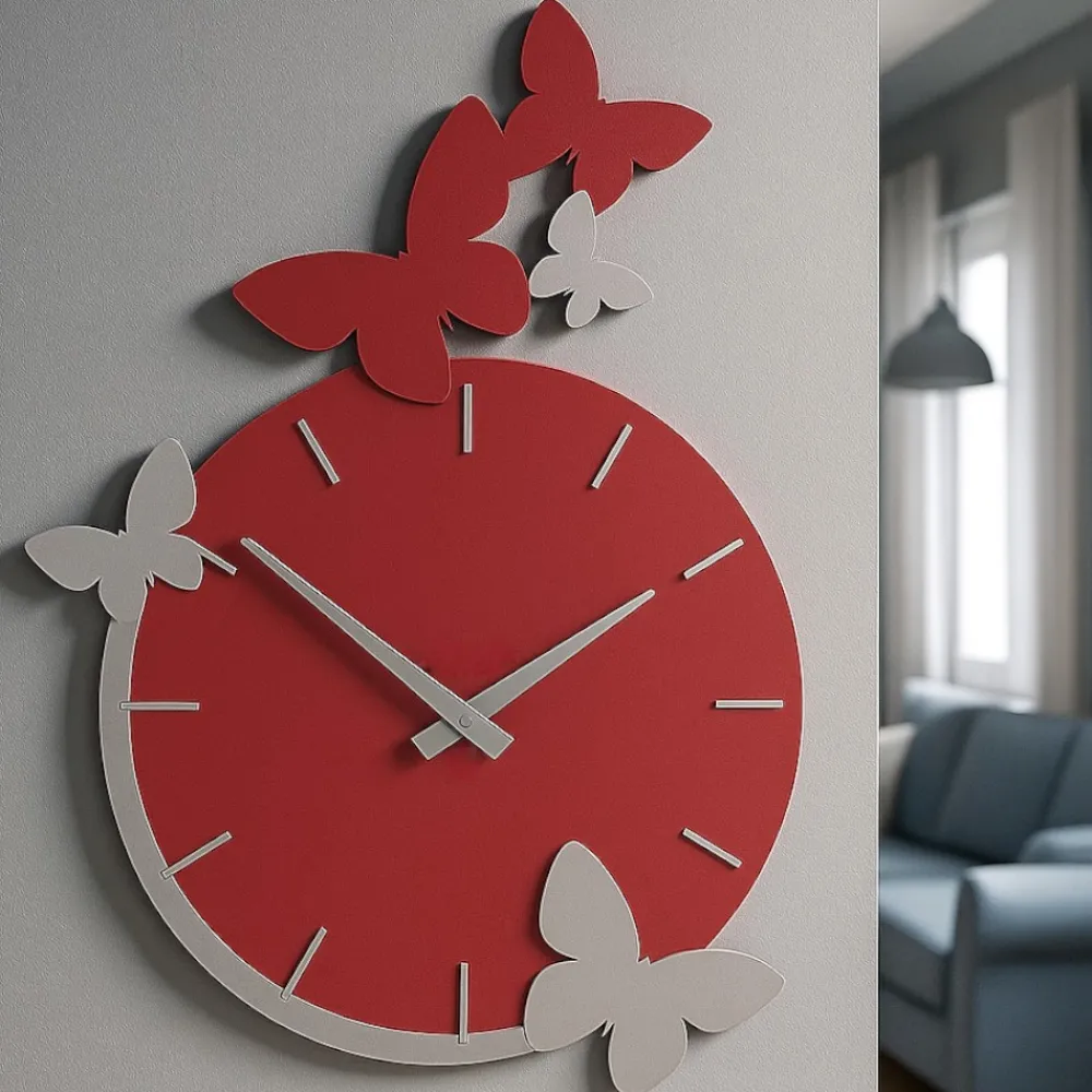 Orologi Da Parete Moderni-Selezionato da Mazzolaluce Orologio da parete farfalle moderno legno rosso rubino grigio