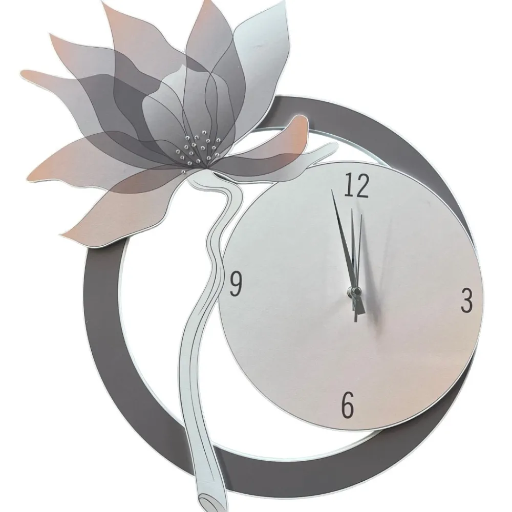 Orologi Da Parete Moderni-Bongelli Preziosi Orologio da parete fiore moderno cipria con strass
