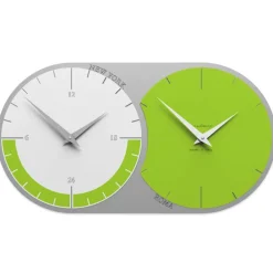 Orologi Da Parete Moderni-Selezionato da Mazzolaluce Orologio da parete fusi orari 2 verde mela grigio e bianco in legno