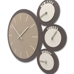 Orologi Da Parete Moderni-Selezionato da Mazzolaluce Orologio da parete fusi orari london legno colore caffelatte