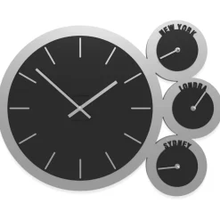 Orologi Da Parete Moderni-Selezionato da Mazzolaluce Orologio da parete fuso orario legno nero e grigio