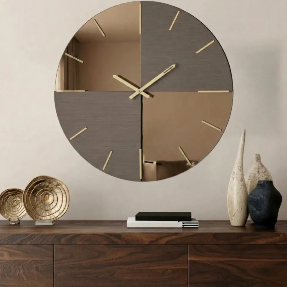 Orologi Da Parete Moderni-Selezionato da Mazzolaluce Orologio da parete grande 80cm in vetro bronzo design moderno