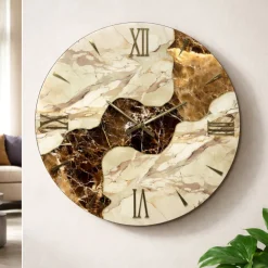 Orologi Da Parete Moderni-Selezionato da Mazzolaluce Orologio da parete grande 80cm rotondo resina effetto marmo marrone