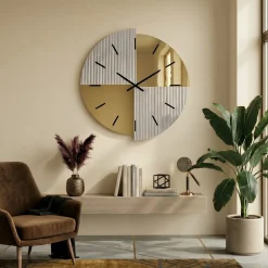 Orologi Da Parete Moderni-Selezionato da Mazzolaluce Orologio da parete grande 100 cm specchio cannettato e oro design moderno