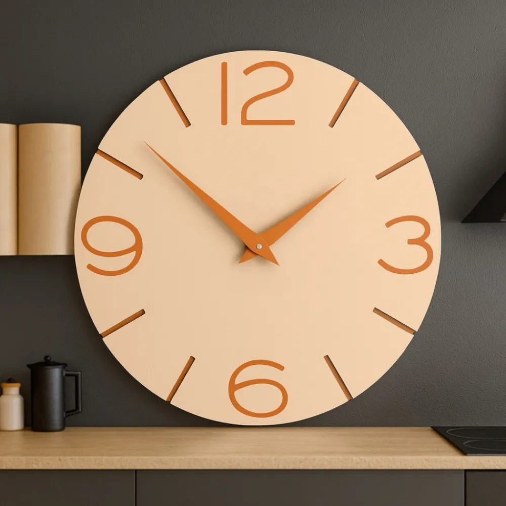 Orologi Da Parete Moderni-Selezionato da Mazzolaluce Orologio da parete in legno colore sabbia rosata moderno