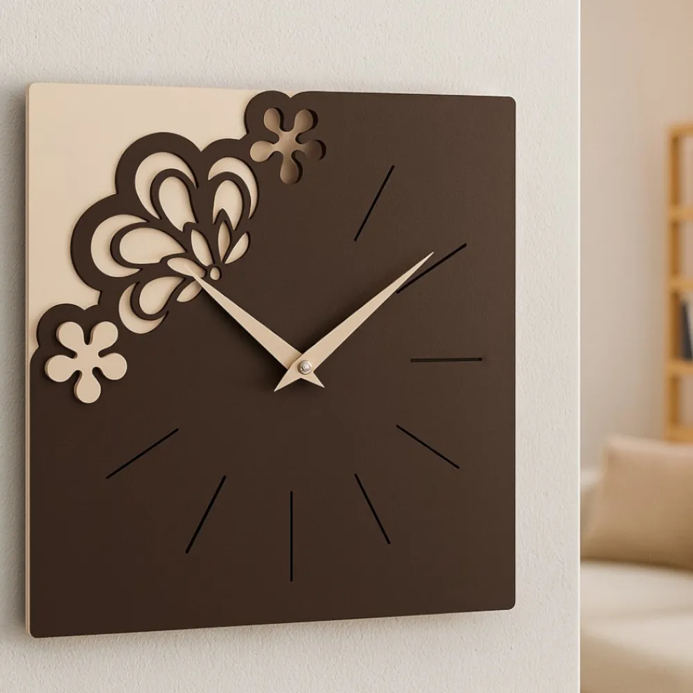 Orologi Da Parete Moderni-Selezionato da Mazzolaluce Orologio da parete marrone nocciola moderno quadrato