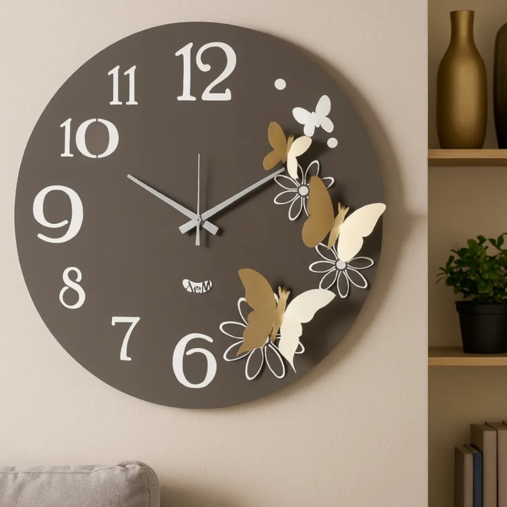 Orologi Da Parete Moderni-Selezionato da Mazzolaluce Orologio da parete moderno butterfly 45cm fango farfalle oro