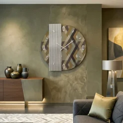 Orologi Da Parete Moderni-Selezionato da Mazzolaluce Orologio da parete moderno 60 cm specchio cannettato e carta da parati rombo