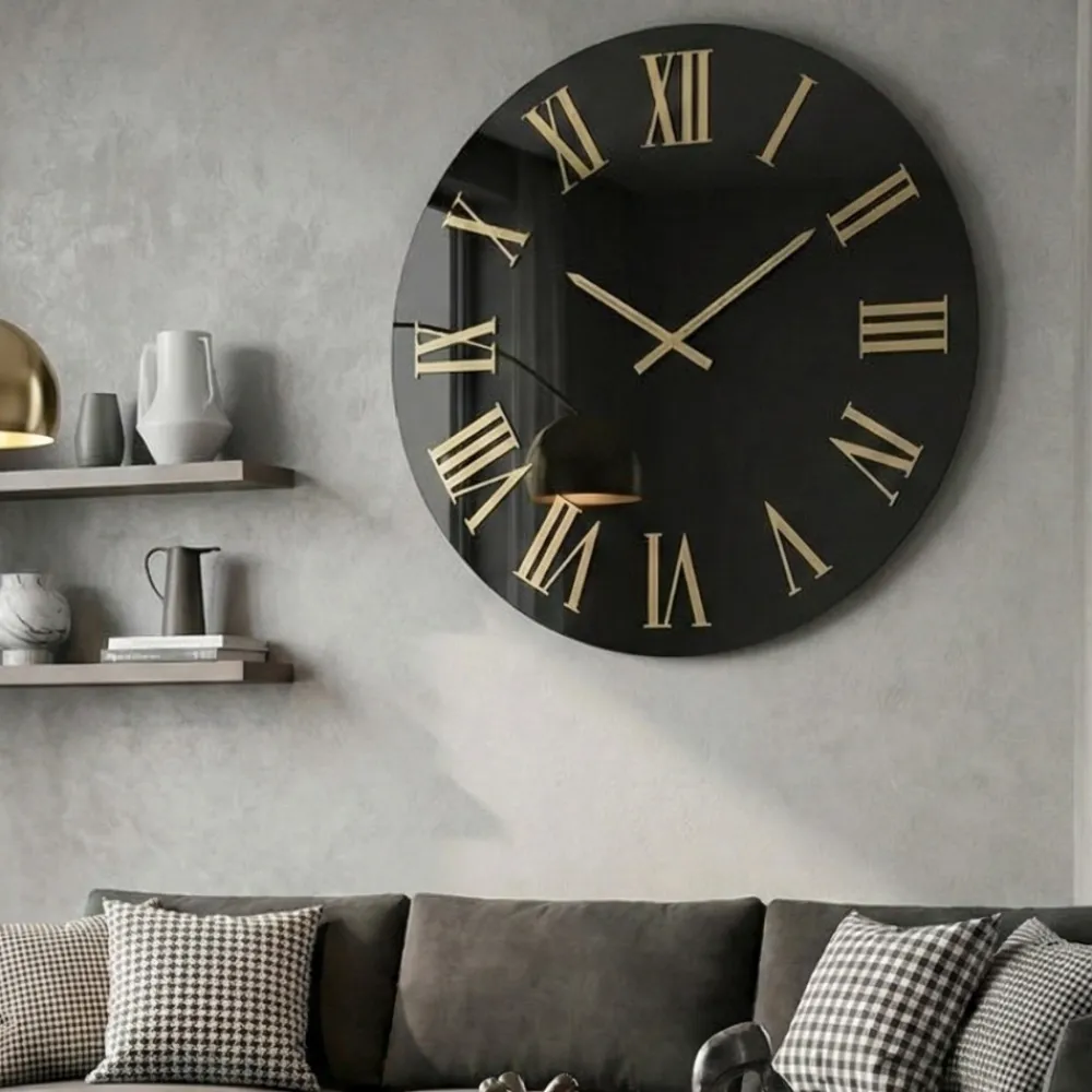 Orologi Da Parete Moderni-Selezionato da Mazzolaluce Orologio da parete moderno 60cm effetto specchio fume numeri oro