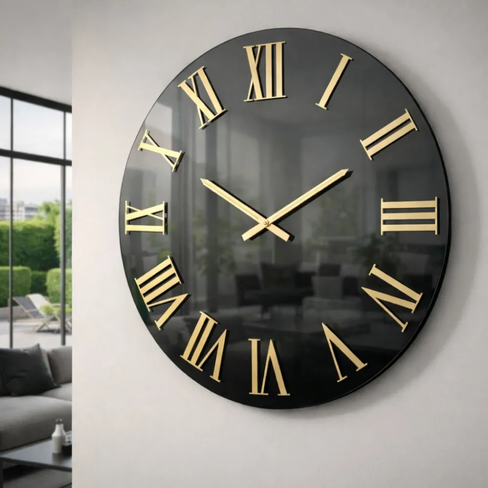 Orologi Da Parete Moderni-Selezionato da Mazzolaluce Orologio da parete moderno 60cm effetto specchio fume numeri oro