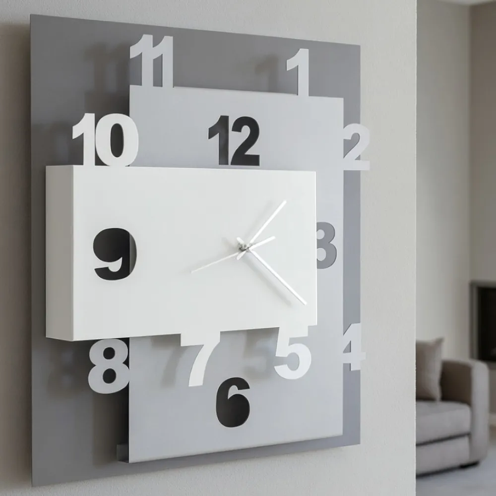 Orologi Da Parete Moderni-Selezionato da Mazzolaluce Orologio da parete moderno fango bianco e sabbia quadrato