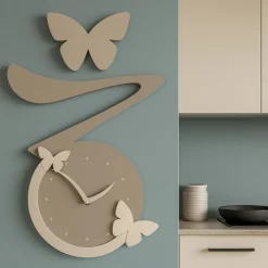 Orologi Da Parete Moderni-Selezionato da Mazzolaluce Orologio da parete moderno farfalle legno tortora