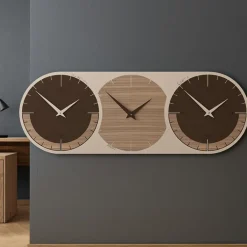 Orologi Da Parete Moderni-Selezionato da Mazzolaluce Orologio da parete moderno fusi orari 3 noce canaletto marrone