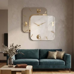 Orologi Da Parete Moderni-Selezionato da Mazzolaluce Orologio da parete moderno in resina effetto marmo dettagli foglia oro