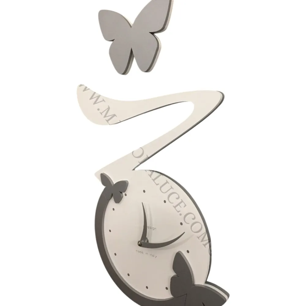 Orologi Da Parete Moderni-Selezionato da Mazzolaluce Orologio da parete moderno legno bianco grigio farfalle