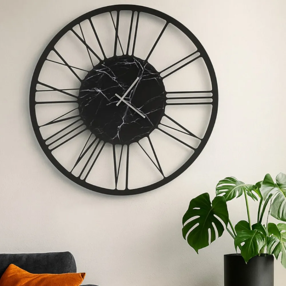 Orologi Da Parete Moderni-Selezionato da Mazzolaluce Orologio da parete moderno rotondo nero effetto marmo 90cm