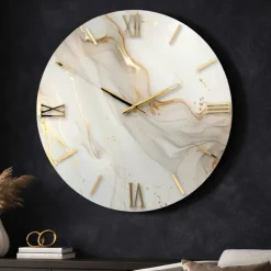 Orologi Da Parete Moderni-Selezionato da Mazzolaluce Orologio da parete moderno rotondo dettagli foglia oro 60cm