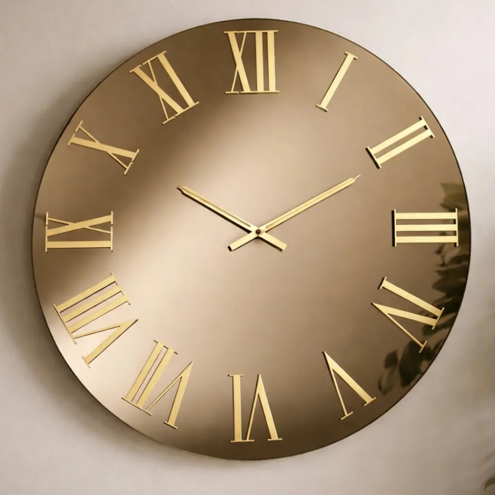 Orologi Da Parete Moderni-Selezionato da Mazzolaluce Orologio da parete moderno specchio bronzo numeri romani oro