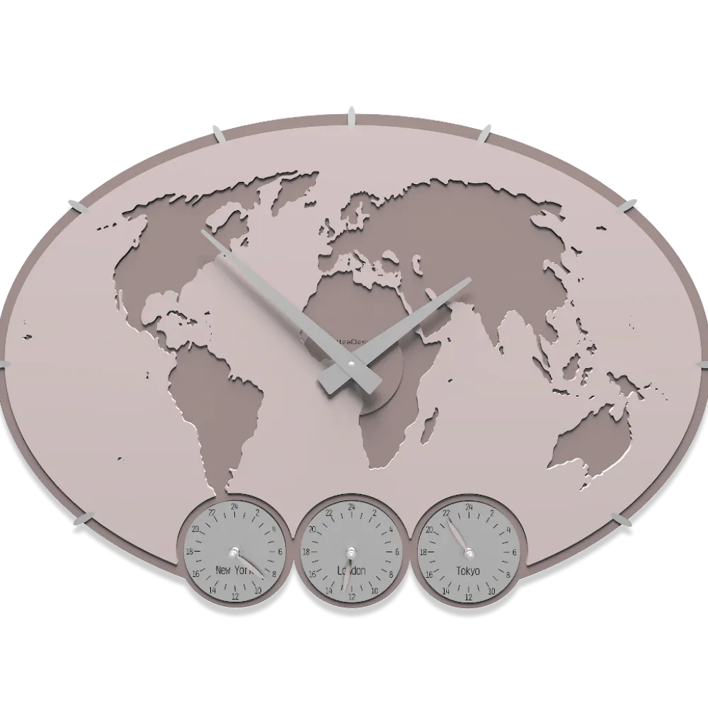 Orologi Da Parete Moderni-Selezionato da Mazzolaluce Orologio da parete mondo legno colore rosa conchiglia