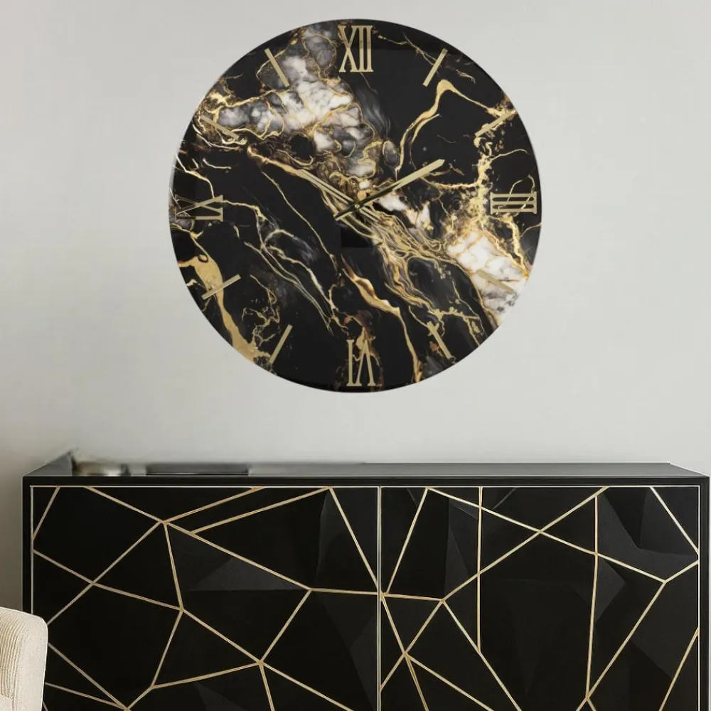 Orologi Da Parete Moderni-Selezionato da Mazzolaluce Orologio da parete nero oro 40cm gold marmy tondo moderno