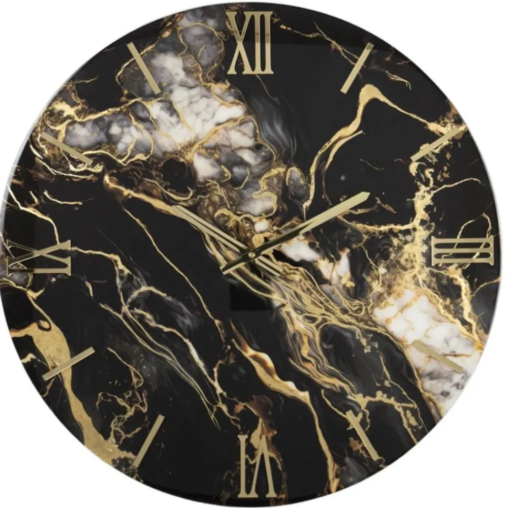 Orologi Da Parete Moderni-Selezionato da Mazzolaluce Orologio da parete nero oro 40cm gold marmy tondo moderno