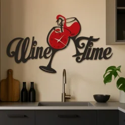 Orologi Da Parete Moderni-Selezionato da Mazzolaluce Orologio da parete per cucina moderna wine time nero rosso