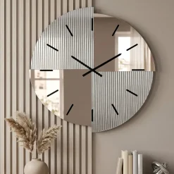 Orologi Da Parete Moderni-Selezionato da Mazzolaluce Orologio da parete per soggiorno moderno 80 cm specchio cannettato e rosa