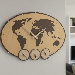 Orologi Da Parete Moderni-Selezionato da Mazzolaluce Orologio da parete planisfero mondo legno noce