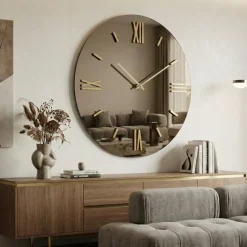 Orologi Da Parete Moderni-Selezionato da Mazzolaluce Orologio da parete rotondo 40cm specchio effetto bronzo numeri foglia oro