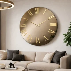 Orologi Da Parete Moderni-Selezionato da Mazzolaluce Orologio da parete rotondo 60cm effetto specchio bronzo numeri oro