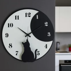 Orologi Da Parete Moderni-Selezionato da Mazzolaluce Orologio da parete rotondo gatto metallo nero