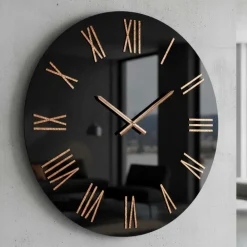 Orologi Da Parete Moderni-Selezionato da Mazzolaluce Orologio da parete rotondo nero effetto specchio numeri foglia rame
