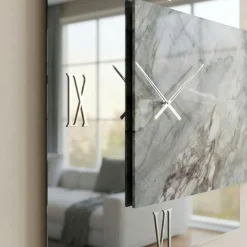 Orologi Da Parete Moderni-Selezionato da Mazzolaluce Orologio da parete 73x60 specchio fume resina effetto marmo grigio
