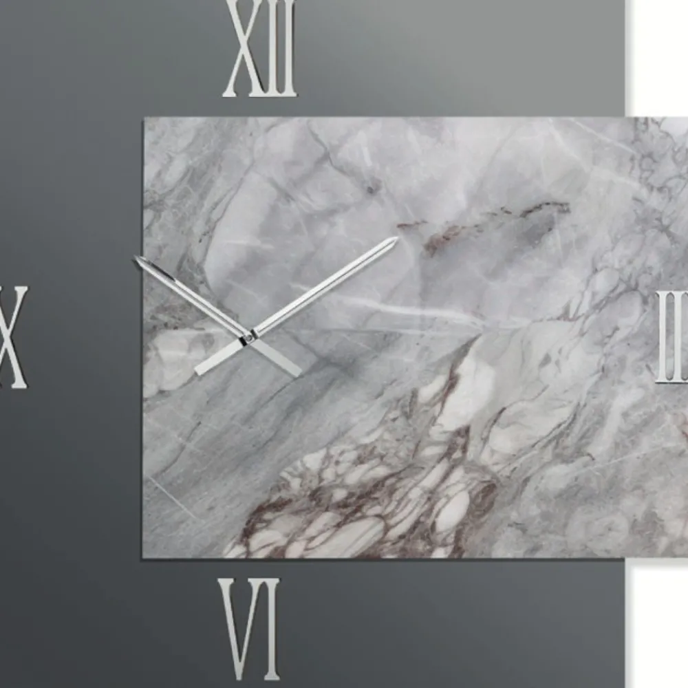 Orologi Da Parete Moderni-Selezionato da Mazzolaluce Orologio da parete 73x60 specchio fume resina effetto marmo grigio