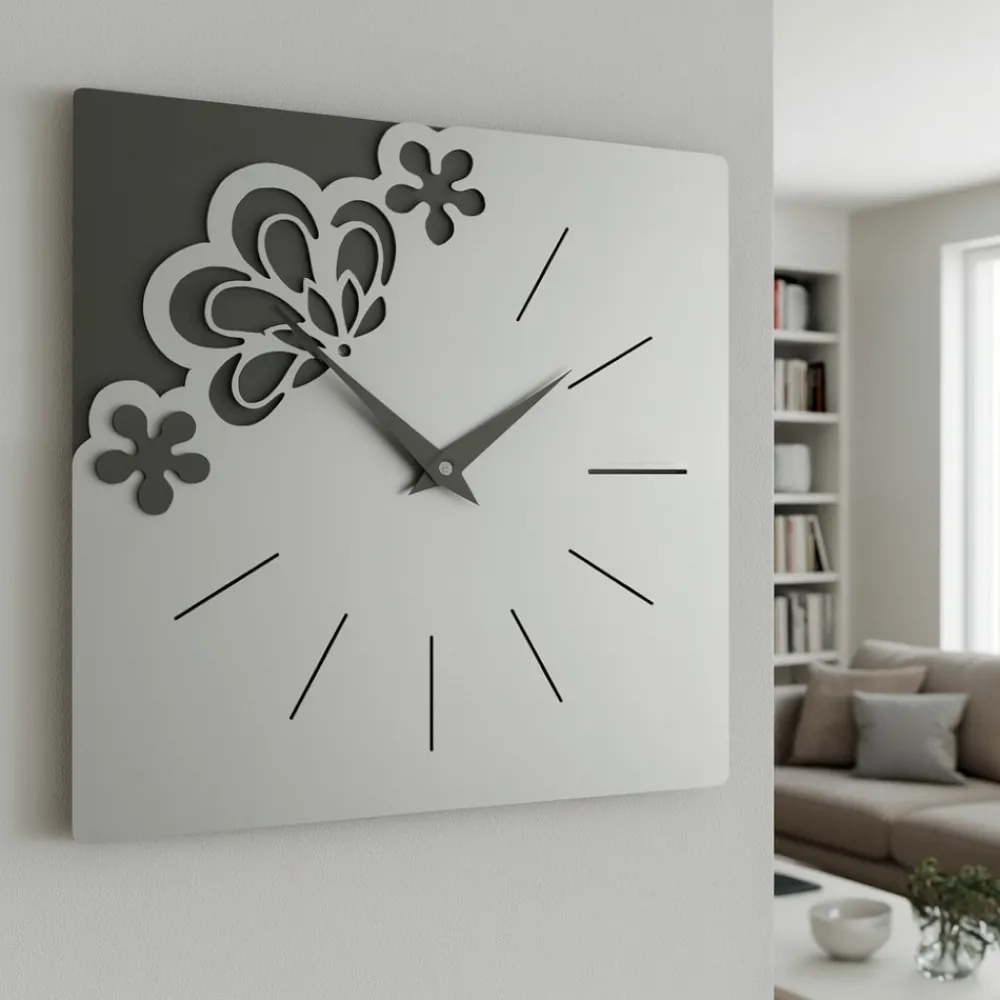 Orologi Da Parete Moderni-Selezionato da Mazzolaluce Orologio design quadrato legno alluminio per soggiorno