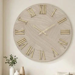 Orologi Da Parete Moderni-Selezionato da Mazzolaluce Orologio di grandi dimensioni 80cm tondo con carta da parati oro