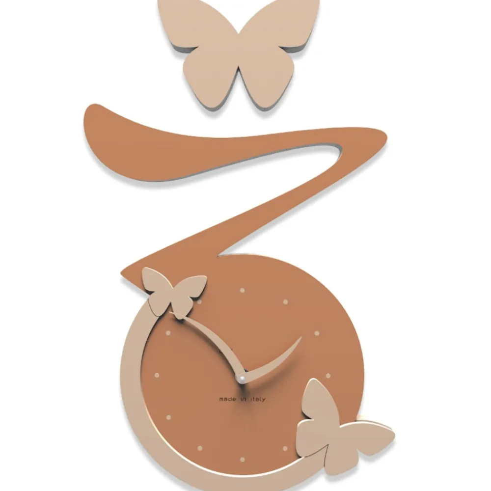 Orologi Da Parete Moderni-Selezionato da Mazzolaluce Orologio farfalle da parete legno colore arancione abbronzato