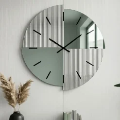 Orologi Da Parete Moderni-Selezionato da Mazzolaluce Orologio grande 100 cm da parete design moderno specchio cannettato e verde per salone