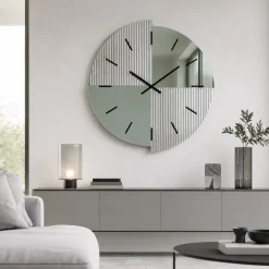 Orologi Da Parete Moderni-Selezionato da Mazzolaluce Orologio grande 100 cm da parete design moderno specchio cannettato e verde per salone