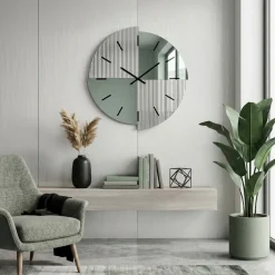 Orologi Da Parete Moderni-Selezionato da Mazzolaluce Orologio grande 100 cm da parete design moderno specchio cannettato e verde per salone