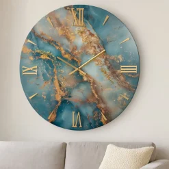 Orologi Da Parete Moderni-Selezionato da Mazzolaluce Orologio in resina da parete gala 60cm foglia oro cristalli effetto marmo