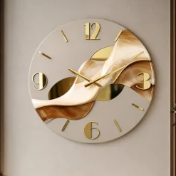 Orologi Da Parete Moderni-Selezionato da Mazzolaluce Orologio moderno a muro resina effetto marmorizzato foglia oro 50cm