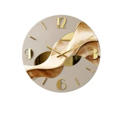 Orologi Da Parete Moderni-Selezionato da Mazzolaluce Orologio moderno a muro resina effetto marmorizzato foglia oro 50cm