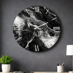 Orologi Da Parete Moderni-Selezionato da Mazzolaluce Orologio moderno a parete nero e argento rotondo numeri romani 60cm