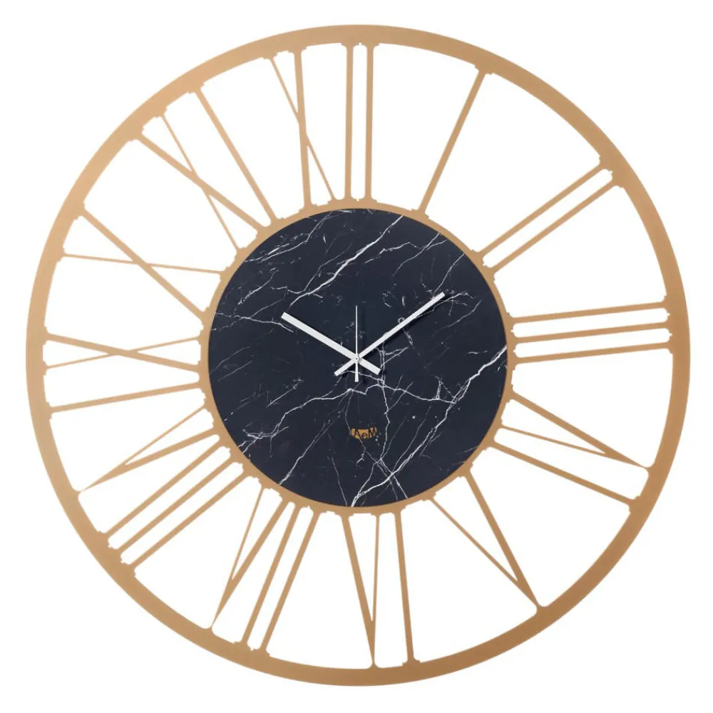 Orologi Da Parete Moderni-Selezionato da Mazzolaluce Orologio moderno a parete oro effetto marmo nero rotondo 90cm
