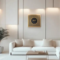 Orologi Da Parete Moderni-Selezionato da Mazzolaluce Orologio moderno da muro design quadrato oro e nero