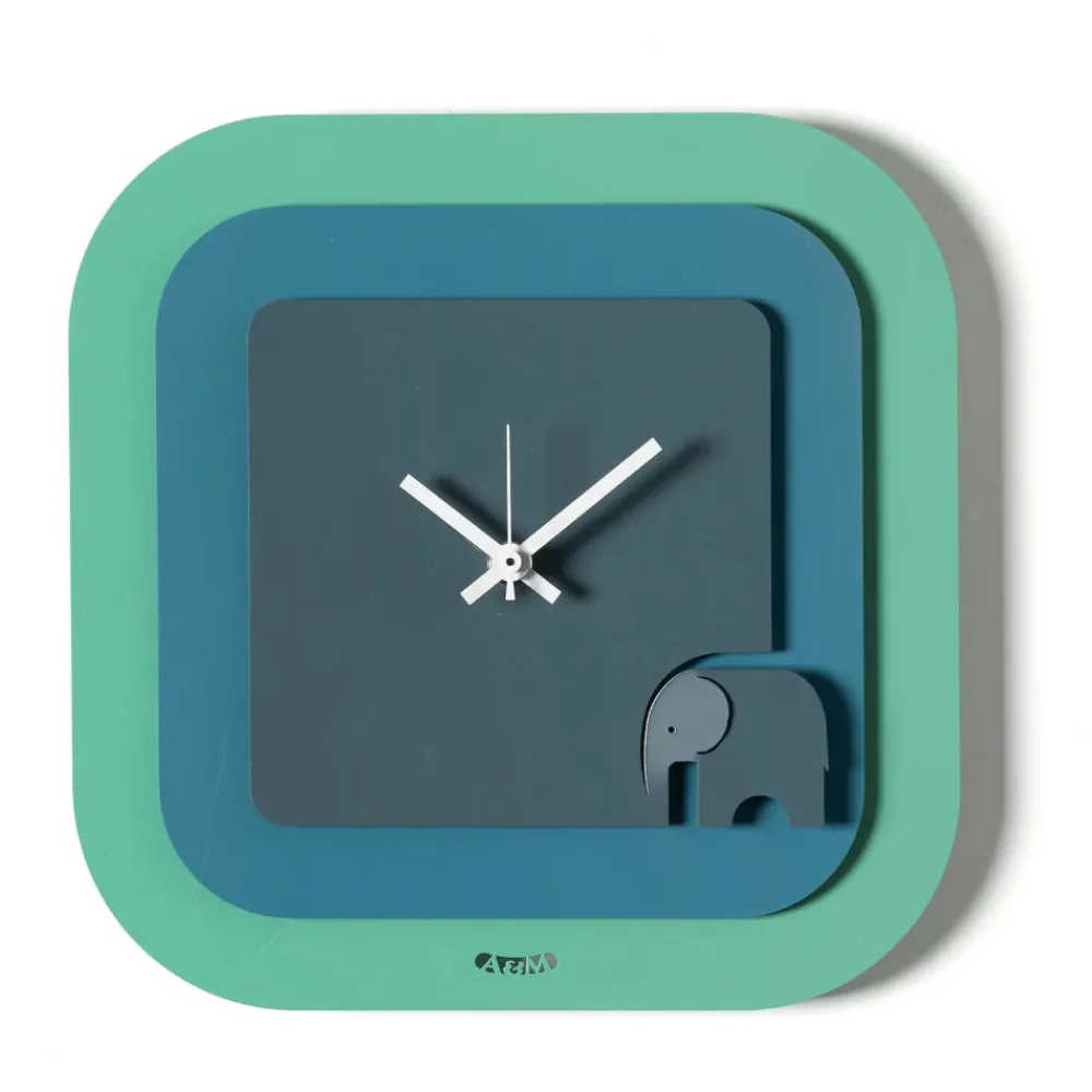 Orologi Da Parete Moderni-Selezionato da Mazzolaluce Orologio moderno da parete design elefantino verde e blu
