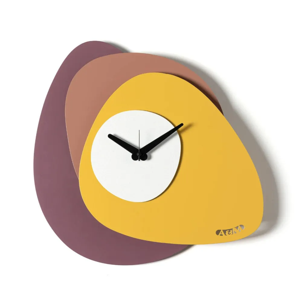 Orologi Da Parete Moderni-Selezionato da Mazzolaluce Orologio moderno da parete design ondulato viola mousse e ocra